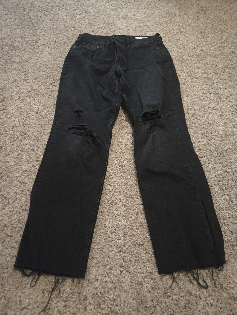 GAP Black Straight-Leg Distressed Jeans